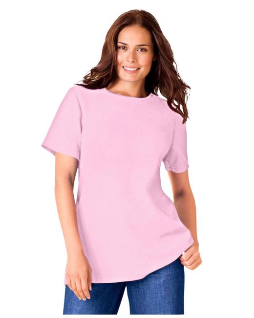Woman Within Pink Plus Size Within Waffle Thermal Satin Trim Tee