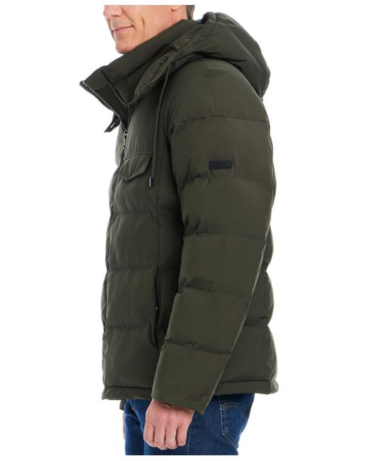 Vince Camuto Green Hooded Stretch Zip-front Puffer Coat for men