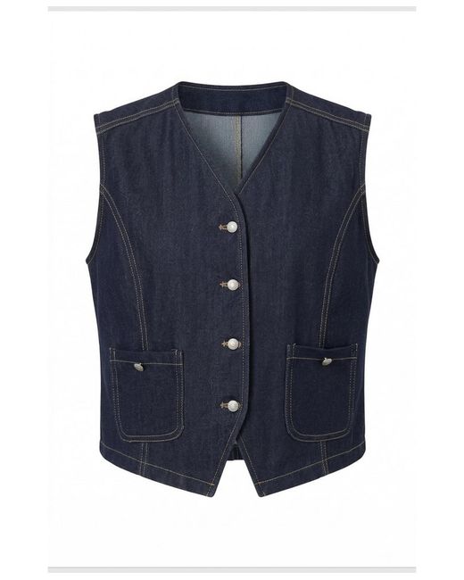 Modenaire Blue Denim Button-front Patch Pocket Vest