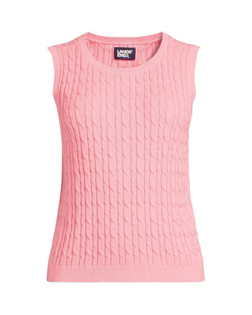 Lands' End Pink Fine Gauge Cable Tank Sweater