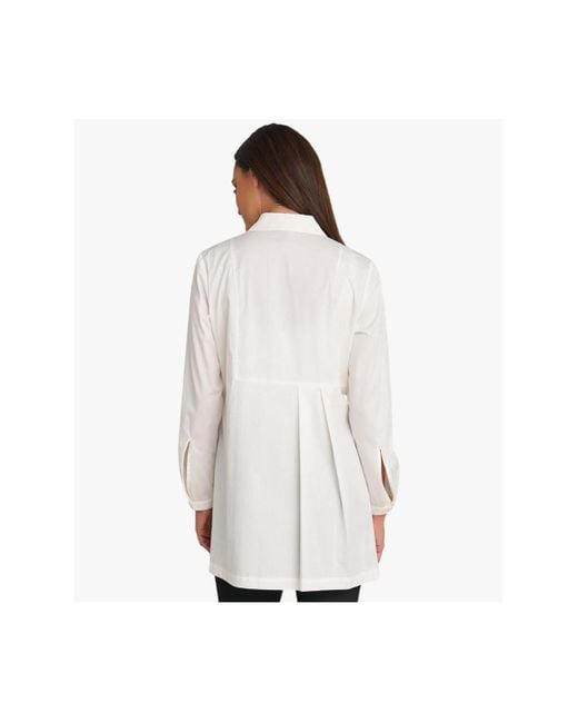 Stella Carakasi White Long Sleeves Cotton Poplin Asymmetrical Pleat Front Have It All Tunic