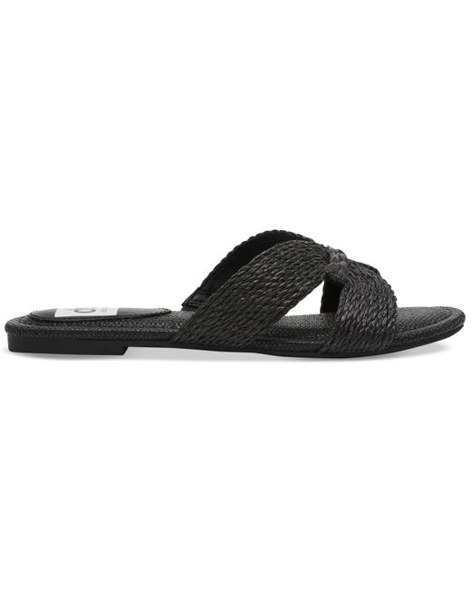 Dolce Vita Black Geeya Raffia Criss Cross Strap Flat Slide Sandals