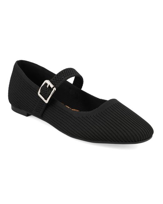 MIA Black Mary Jane Strap Knit Flats