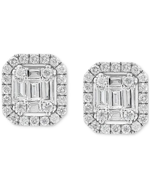 Effy White Effy Certified Diamond Baguette & Round Halo Emerald Shaped Cluster Stud Earrings (3/8 Ct. T.w.