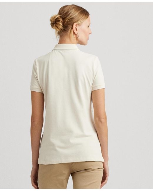 Lauren by Ralph Lauren Print Pique Polo Shirt in Natural | Lyst