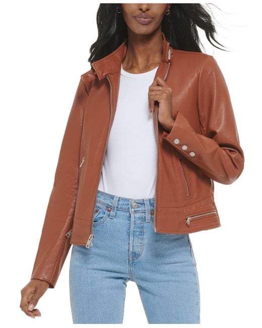 Levi's Men's Faux Leather Racer Jacket - Motorcycle Style With Zipper Pockets, Snap Collar, Lightweight & Breathable