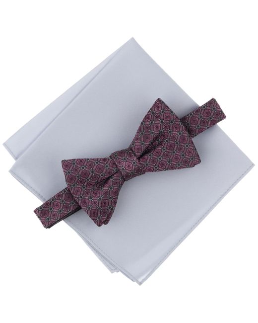 Alfani Purple Geo-pattern Bow Tie & Solid Pocket Square Set for men
