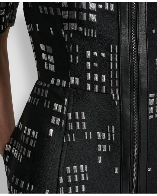 DKNY Black Abstract Print Zip Front Mini Dress