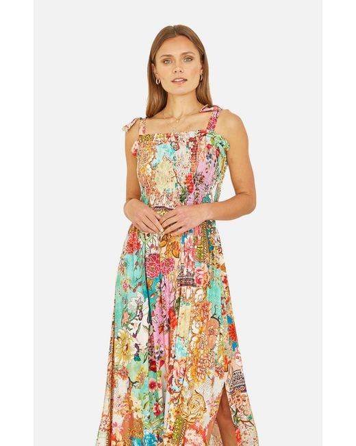 Yumi' White Patchwork Split Hem Maxi Dress