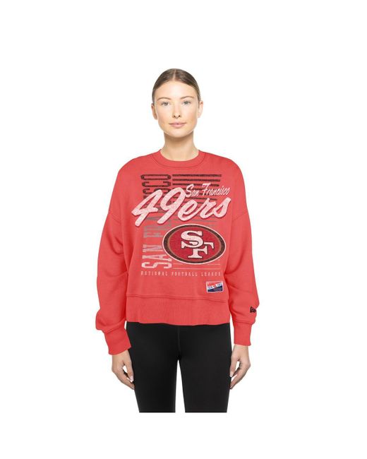 KTZ Red San Francisco 49ers Oversized Throwback Mineral Wash Crew Neck Sweatshirt
