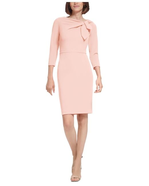 Calvin Klein Bow-neck 3/4-sleeve Sheath Dress in Pink | Lyst