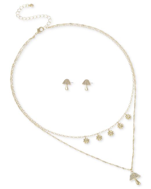 Macy's White Flower Show Mushroom Necklace And Earring Set