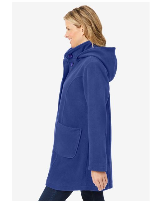Woman Within Blue Within Hooded A-line Fleece Coat