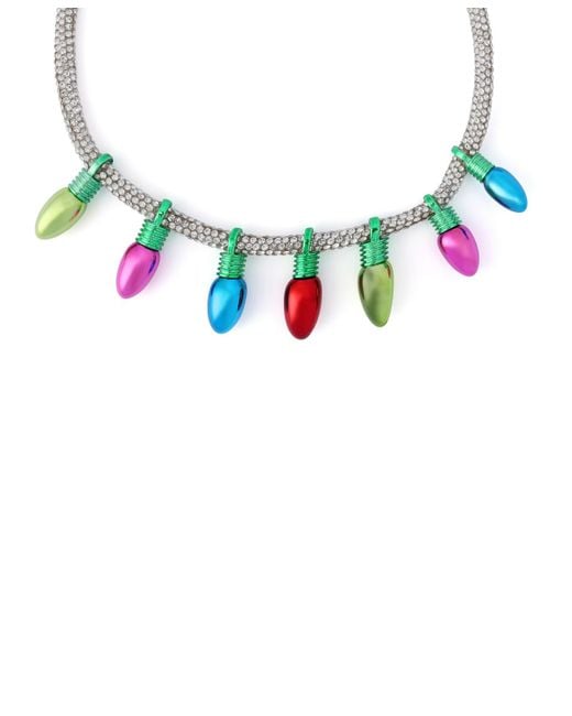 Betsey Johnson Blue Faux Stone Santa Baby Christmas Lights Bib Necklace