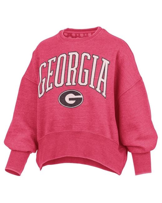 Pressbox Pink Georgia Bulldogs Oversized Waist-length Crewneck Sweatshirt