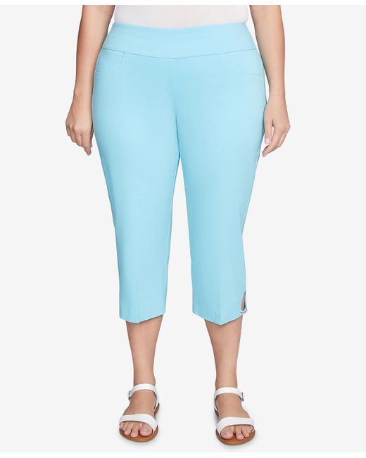 hearts of palm Blue Plus Size Solid Pull On Capri Pants