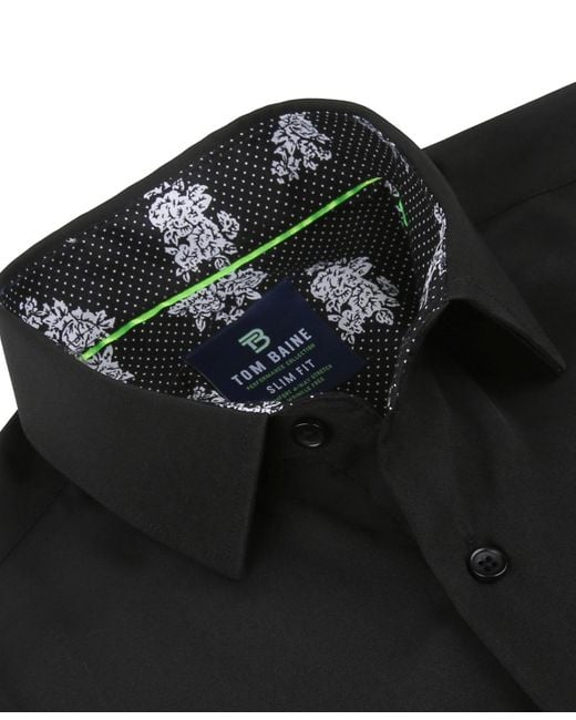 Tom Baine Black Slim Fit Performance Solid Button Down Shirt for men