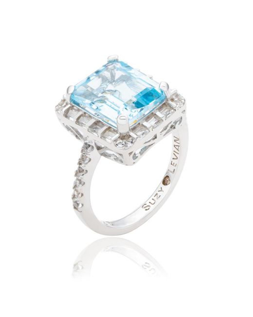 SUZY LEVIAN NEW YORK White Suzy Levian Sterling Silver Emerald Cut Topaz Halo Ring