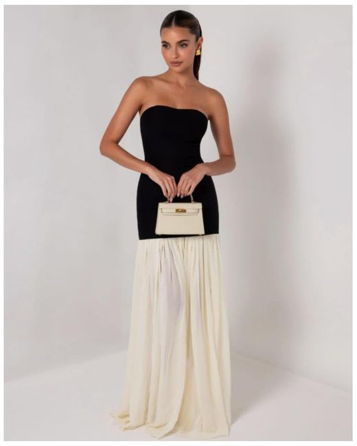 HEIRESS BEVERLY HILLS Women's Black Strapless Cream Chiffon Maxi Dress -  benaras.co