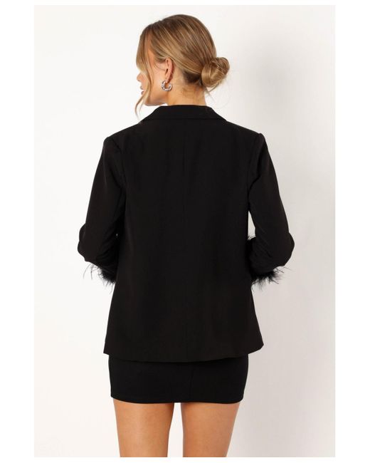 Petal & Pup Black Rosemary Faux Feather Sleeve Blazer