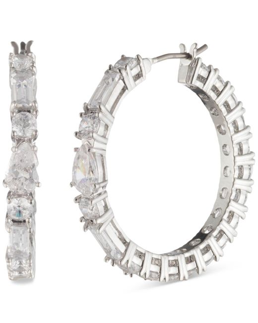 Givenchy Metallic Silver-tone Medium Mixed Crystal Hoop Earrings, 1.12"