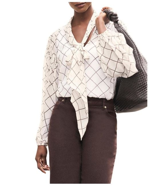 Mint Velvet Natural Checked Bow Blouse