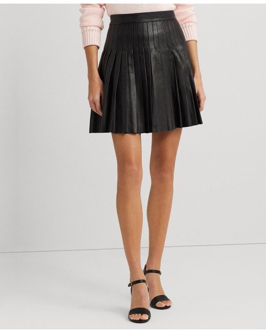 Lauren by Ralph Lauren Black Mini Leather A-line Skirt