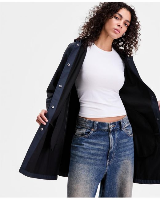 Rains Blue Hooded A-line Rain Jacket