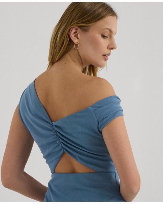Lauren by Ralph Lauren Blue Cutout Jersey Off-the-shoulder Dress