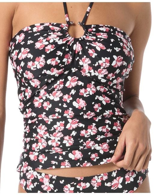 Michael Kors Black Michael Floral-print Bandeau Tankini Top