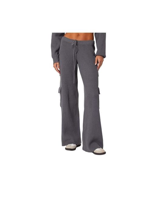 Edikted Wynter Knit Cargo Pants in Gray Lyst