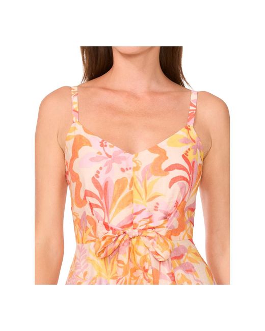 Msk Orange Printed-chiffon Tie-waist Tiered Maxi Dress