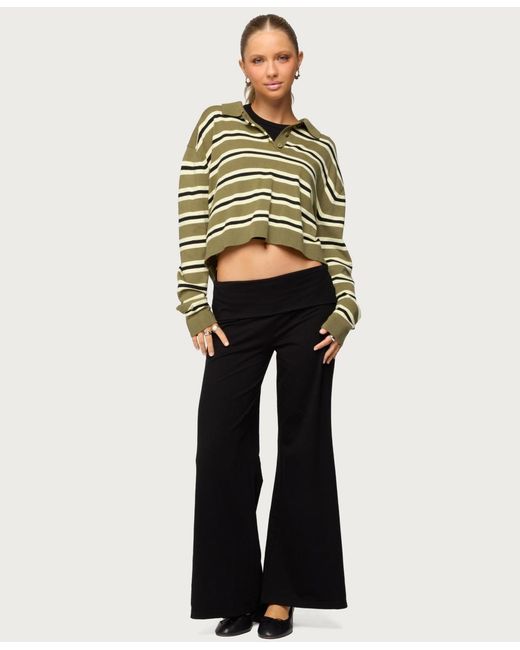 Edikted Black Wide Leg Fold Over Pants