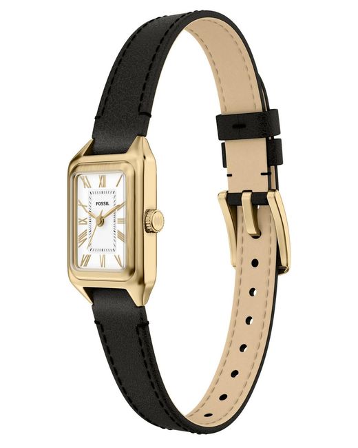 Fossil Metallic Raquel Three-hand Black Leather Watch