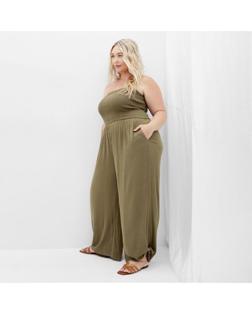 City Chic Green Plus Size Smocked Jumpsuit