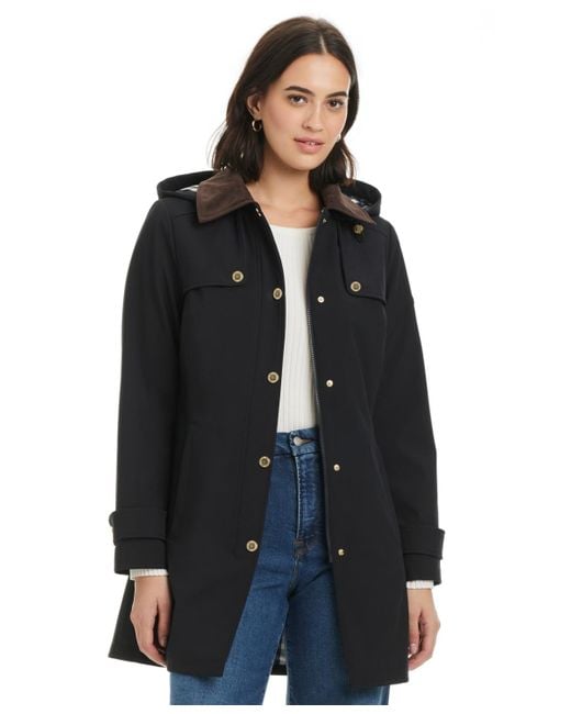 Jones New York Women's Black Hooded Corduroy-collar Softshell Coat