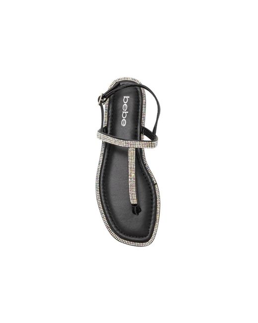 Bebe Black S Rhinestone T-strap Sandals