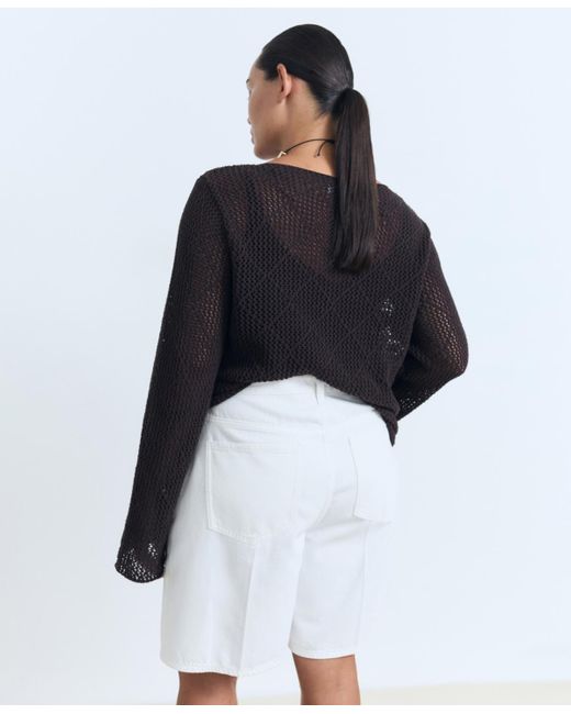 Mango White Straight-fit High-waist Bermuda Shorts