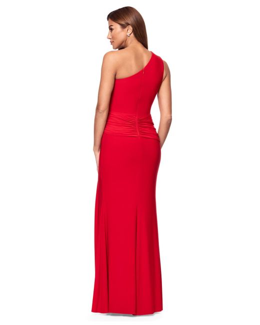 Xscape Red Twist-front One-shoulder Gown