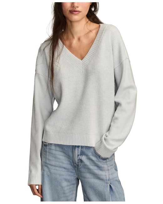 Lucky Brand Gray Waffle V-neck Sweater