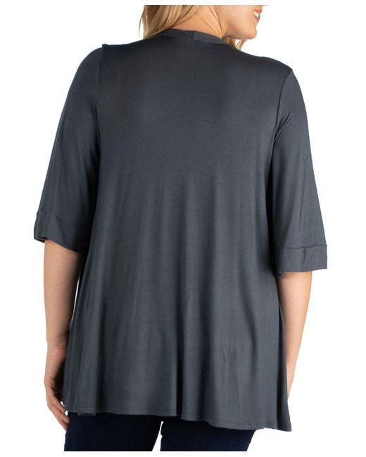 24seven Comfort Apparel Blue Plus Size Elbow Length Open Front Cardigan Sweater