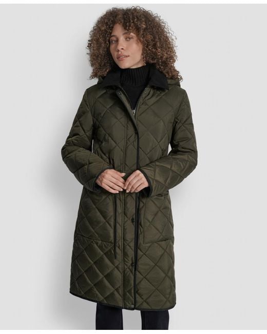DKNY Green Corduroy-collar Quilted Anorak Coat
