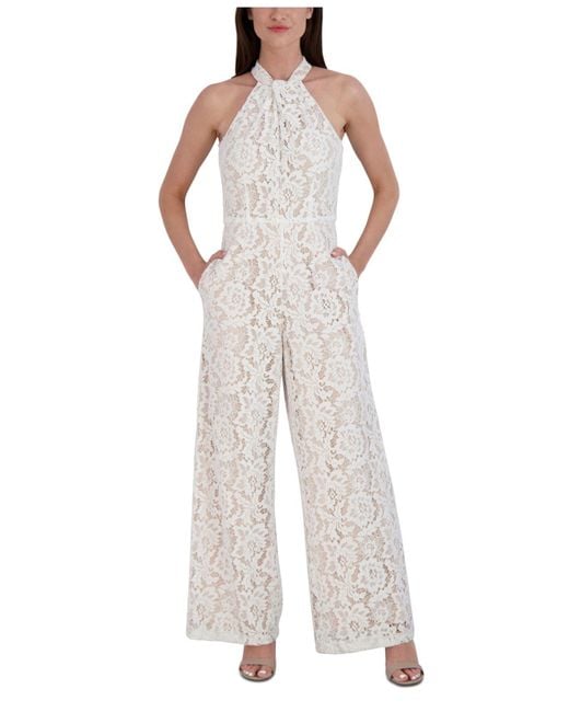 Julia Jordan Lace Twistneck Wideleg Jumpsuit in White Lyst