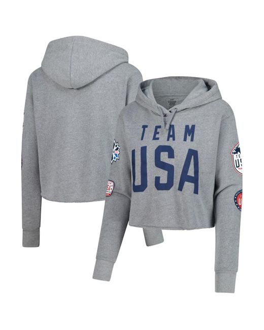 Outerstuff Gray Team Usa Flag Patches Fleece Cropped Pullover Hoodie