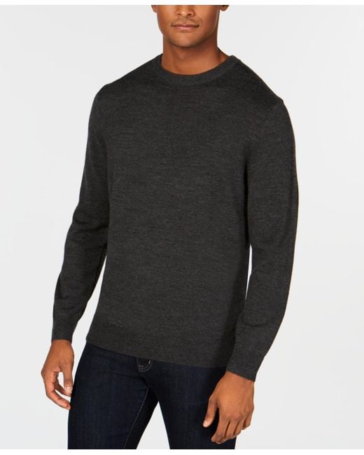 Club Room Men's Black Solid Crew Neck Merino Wool Blend Sweater