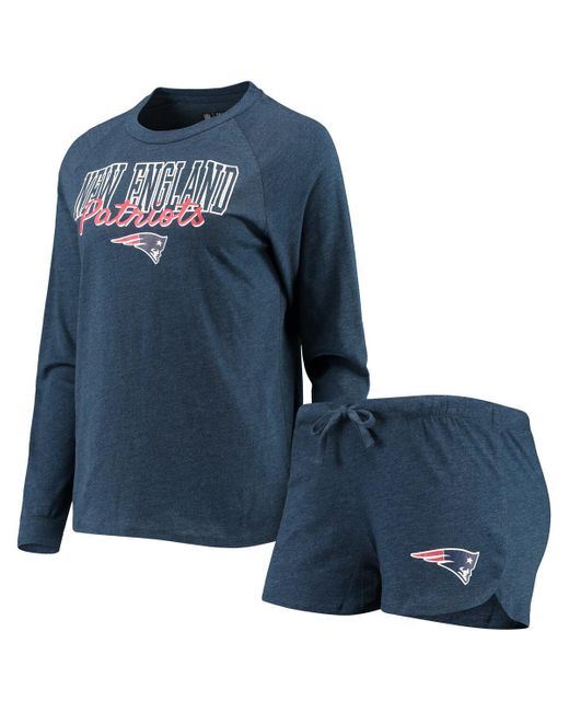 Concepts Sport Blue New England Patriots Meter Knit Long Sleeve Raglan Top And Shorts Sleep Set
