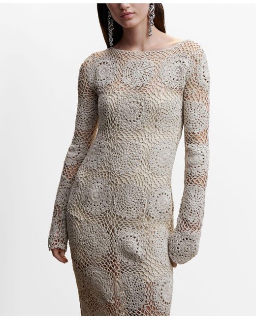 Mango Gray Crochet Long Dress