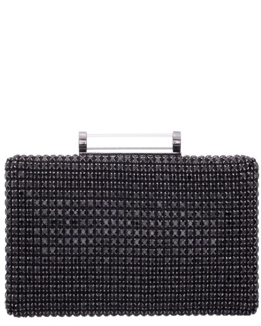 Nina Black Mini Crystal Encrusted Minaudiere Lift Lock Clutch
