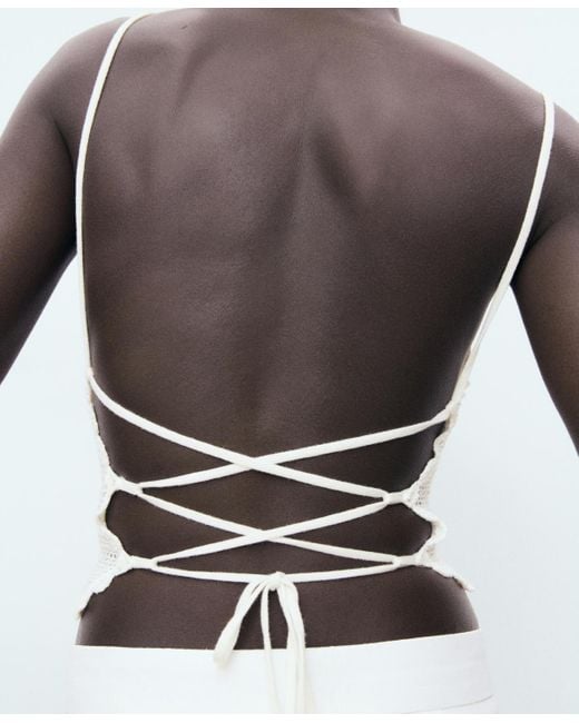 Mango Black Open Back Crochet Top