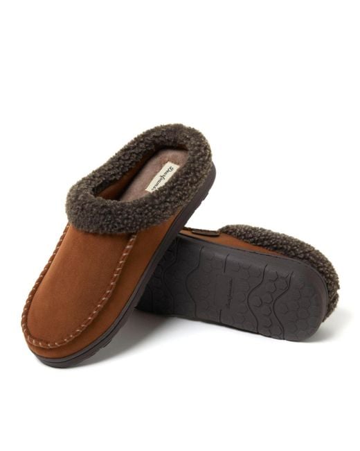 Dearfoams Brown Microsuede Moccasin Toe House Shoe Clog Slipper for men